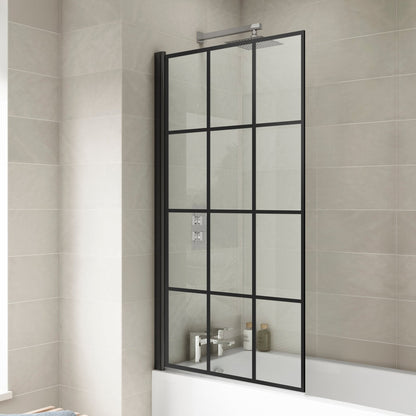 Hudson Reed Bath Screens Square Black Framed Bath Screen Contemp Matt Black Aluminium 1430x790x38mm - JJ Building Materials