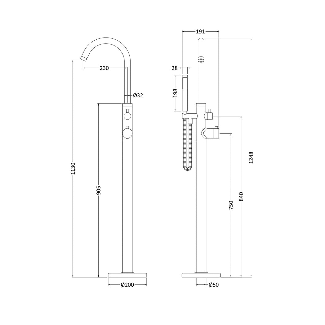 Hudson Reed Bath Shower Mixers Floor Standing Bath Shower Mixer Contemp Chrome Brass,plastic 1248x200x330mm - JJ Building Materials