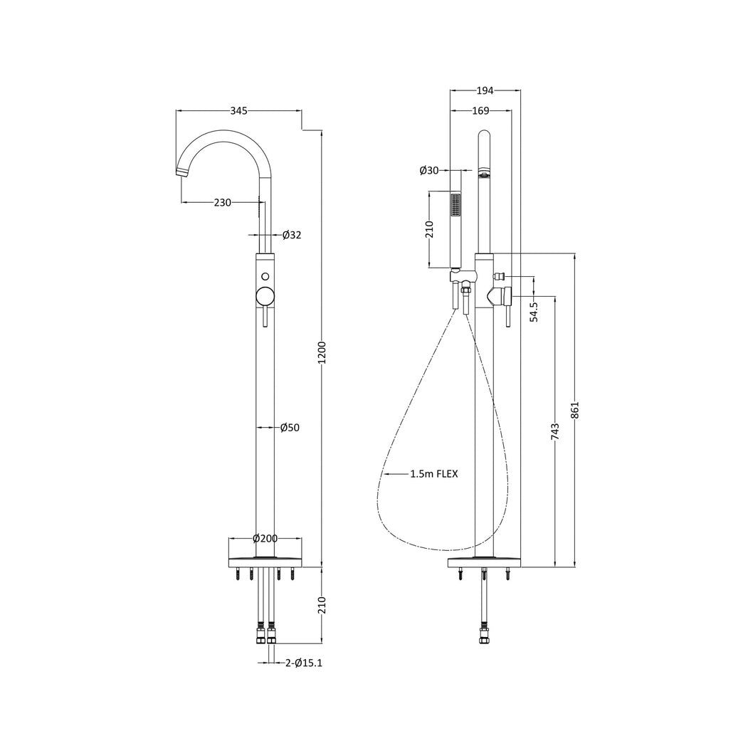 Hudson Reed Bath Shower Mixers Tec Floor Standing Bath Shower Mixer Contemp Chrome Brass,plastic 1200x200x345mm - JJ Building Materials