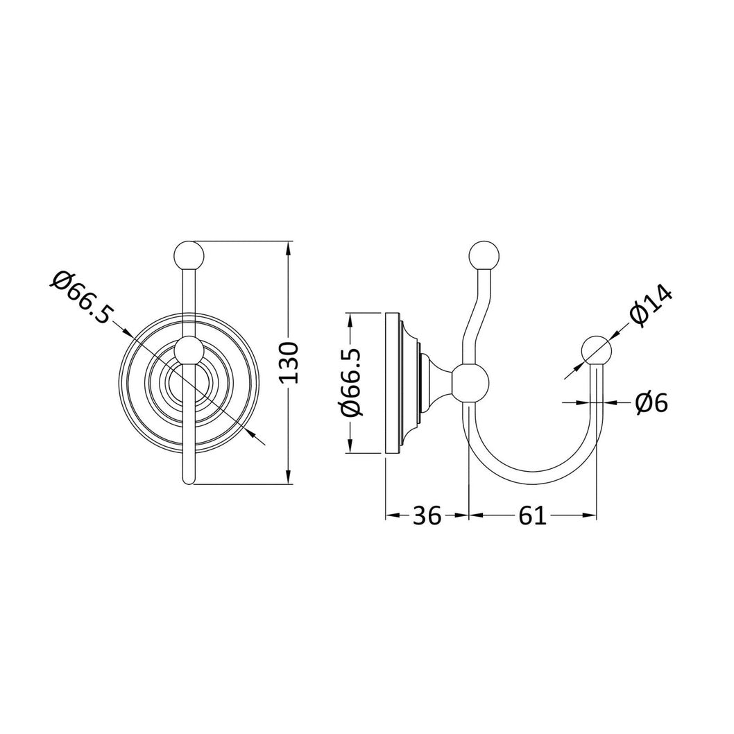 Hudson Reed Bath Wastes And Extras Double Robe Hook Trad Chrome Brass 113x54x100mm - JJ Building Materials