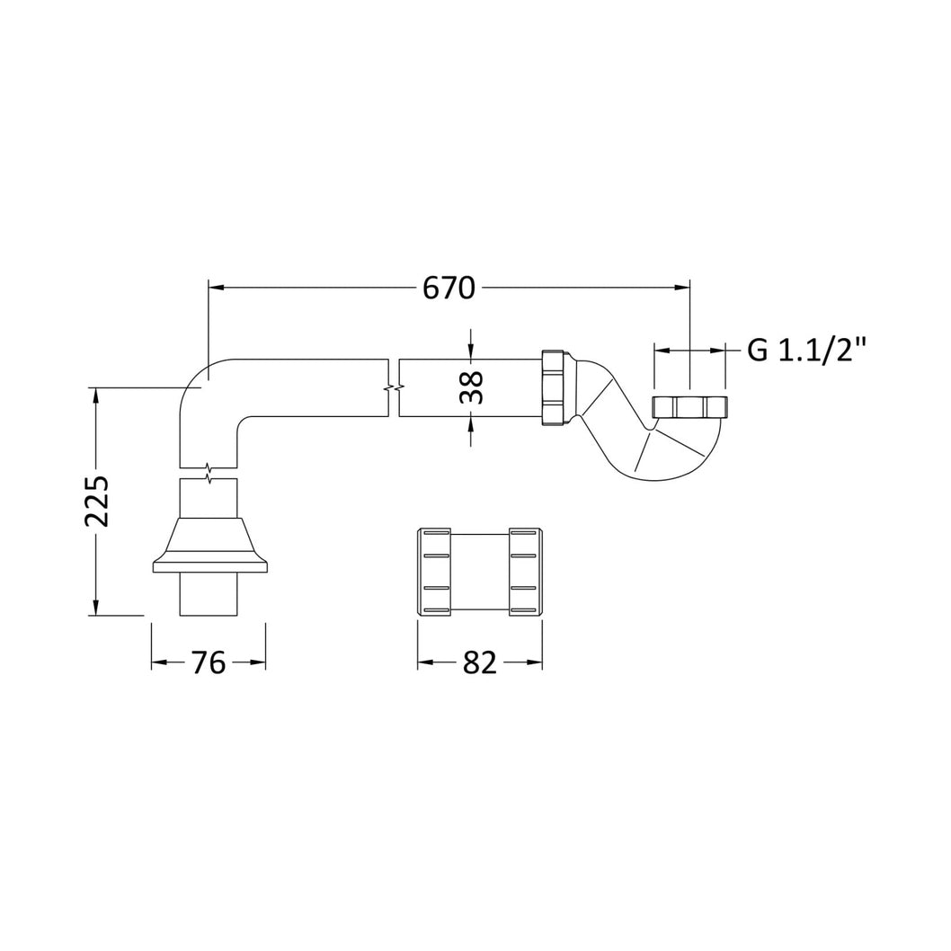 Hudson Reed Bath Wastes And Extras Shallow Seal Trap Trad Chrome Brass 245x40x600mm - JJ Building Materials