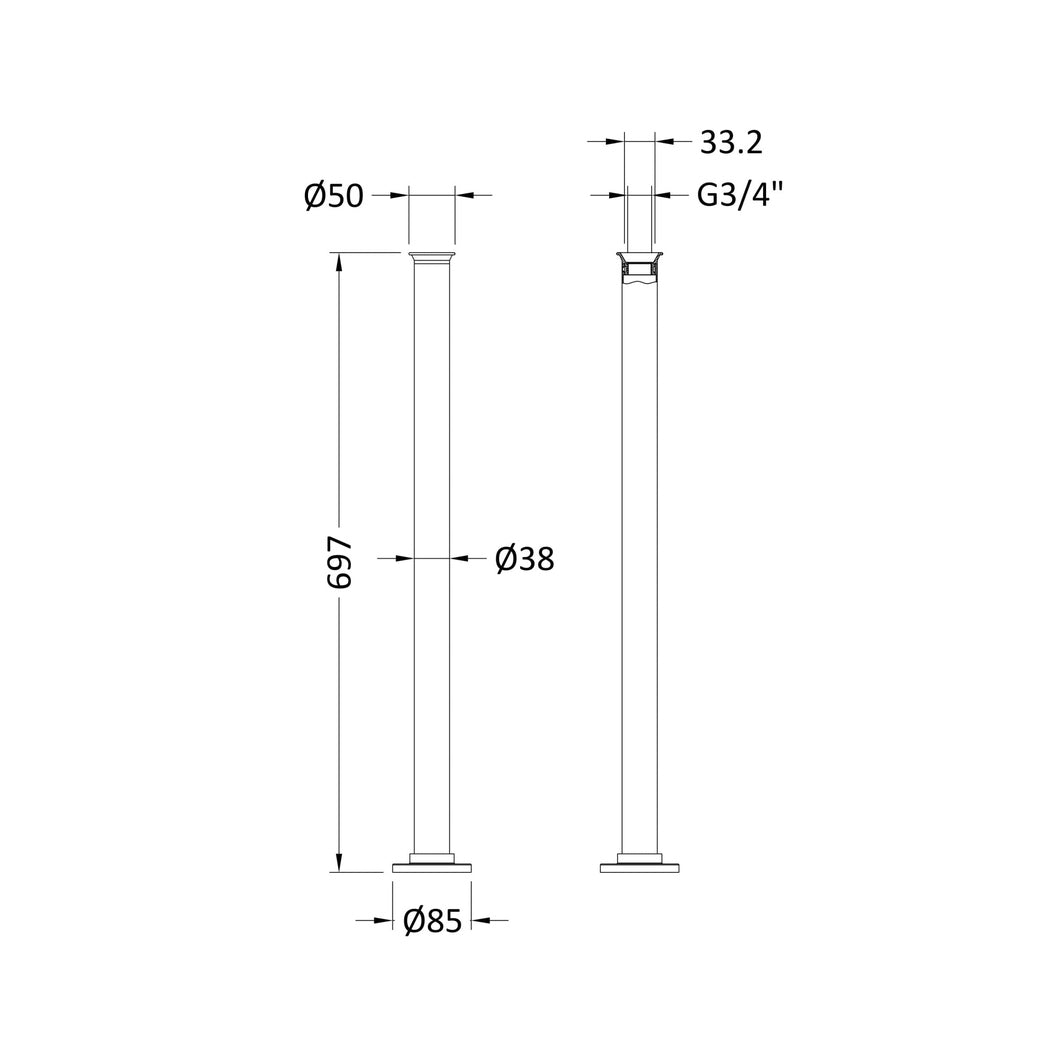 Hudson Reed Bath Wastes And Extras Standpipes Trad Chrome Brass 697x85x85mm - JJ Building Materials