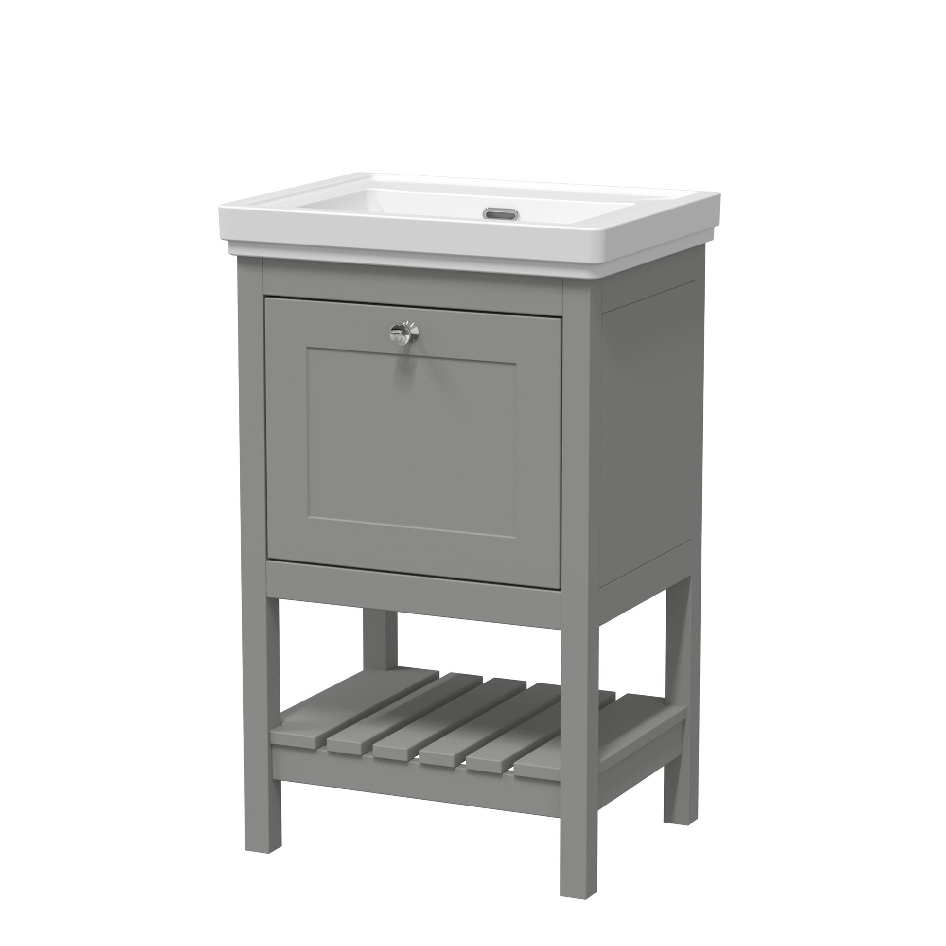 Hudson Reed Bexley 500mm Floor Standing Vanity & Basin 0th Trad Cool Grey MDF Vinyl Smooth Matt 865x531x406mm - JJ Building Materials