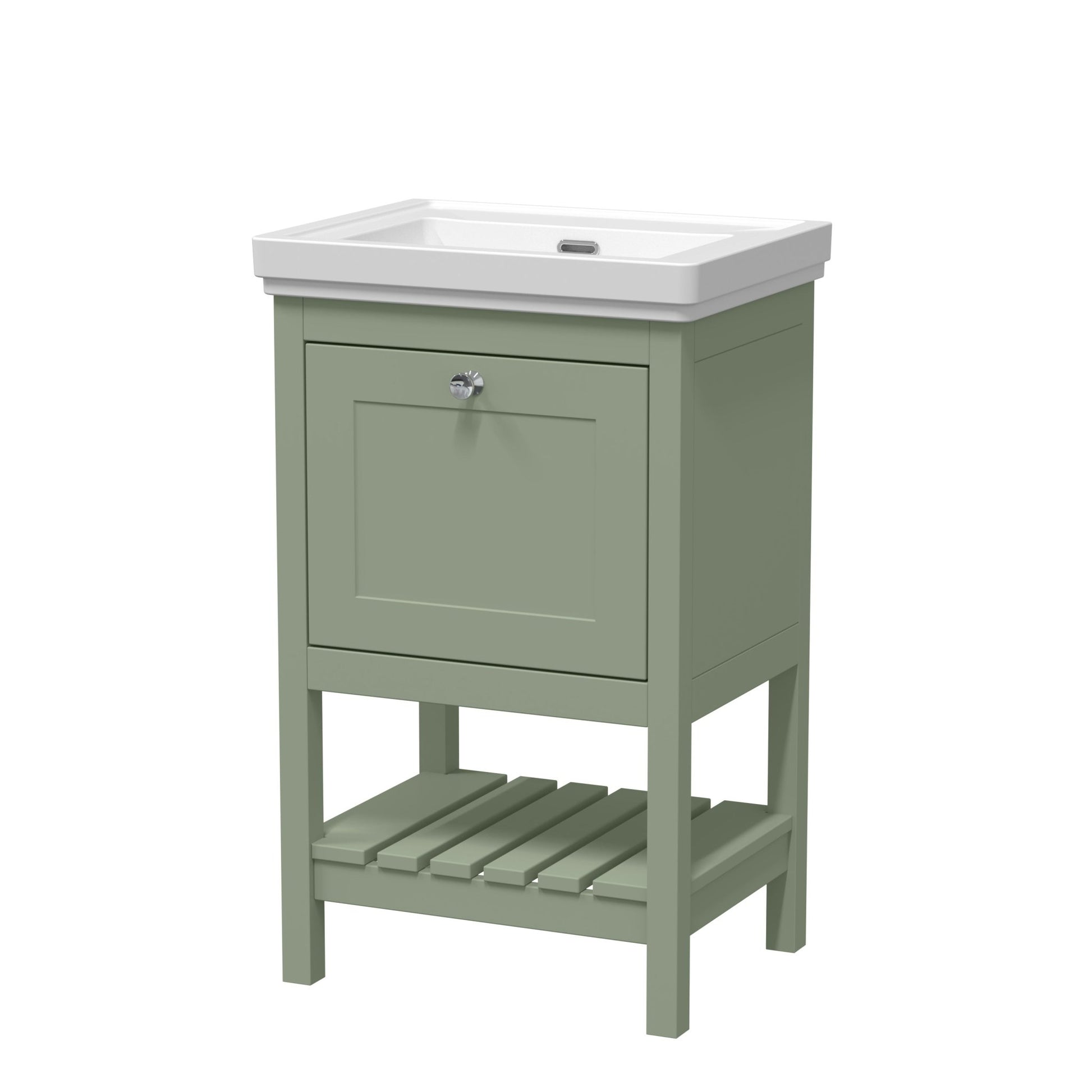Hudson Reed Bexley 500mm Floor Standing Vanity & Basin 0th Trad Fern Green MDF Vinyl Smooth Matt 865x531x406mm - JJ Building Materials