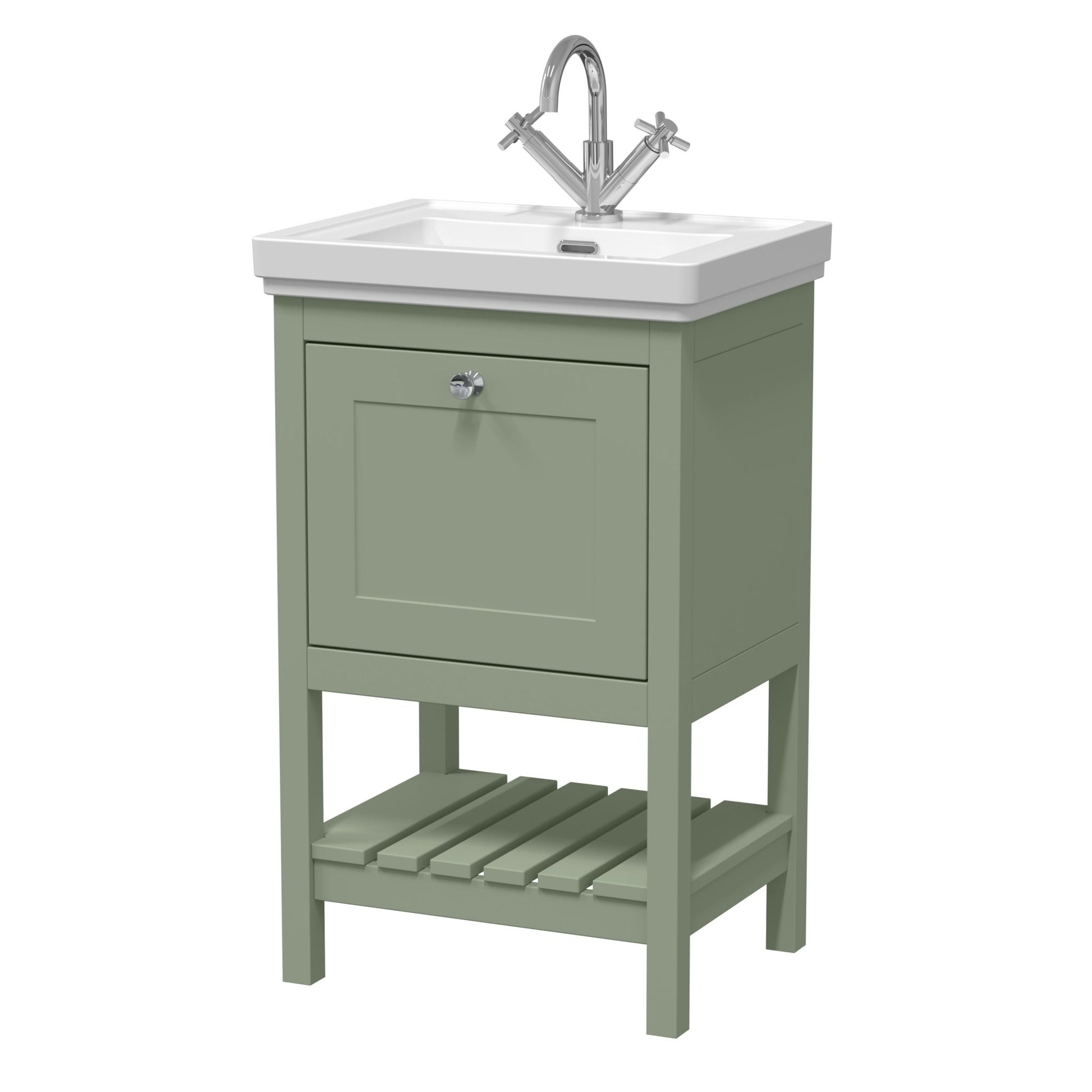 Hudson Reed Bexley 500mm Floor Standing Vanity & Basin 1th Trad Fern Green MDF Vinyl Smooth Matt 865x531x406mm - JJ Building Materials