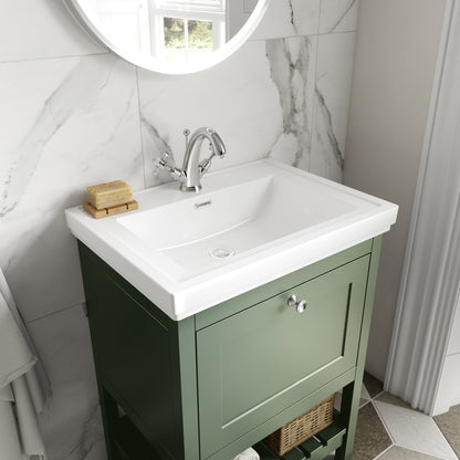 Hudson Reed Bexley 500mm Floor Standing Vanity & Basin 1th Trad Fern Green MDF Vinyl Smooth Matt 865x531x406mm - JJ Building Materials