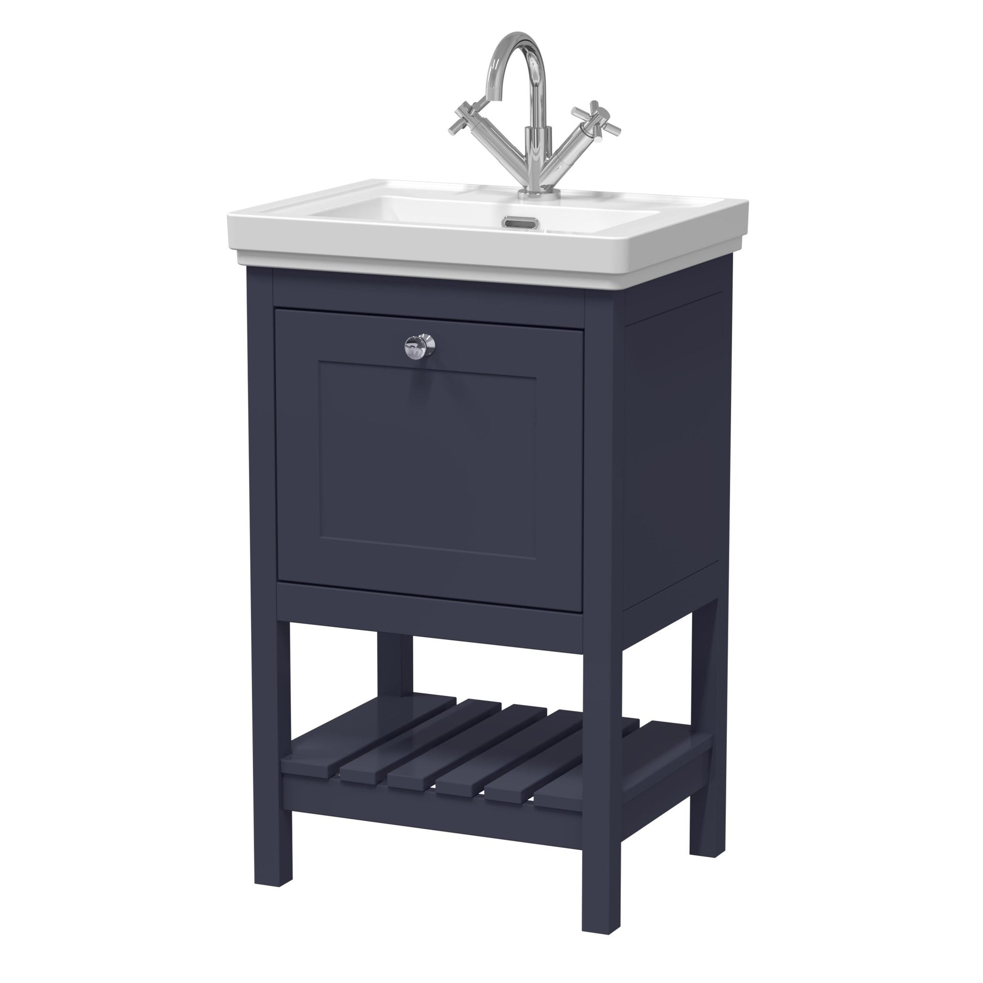Hudson Reed Bexley 500mm Floor Standing Vanity & Basin 1th Trad Indigo Blue MDF Vinyl Smooth Matt 865x531x406mm - JJ Building Materials