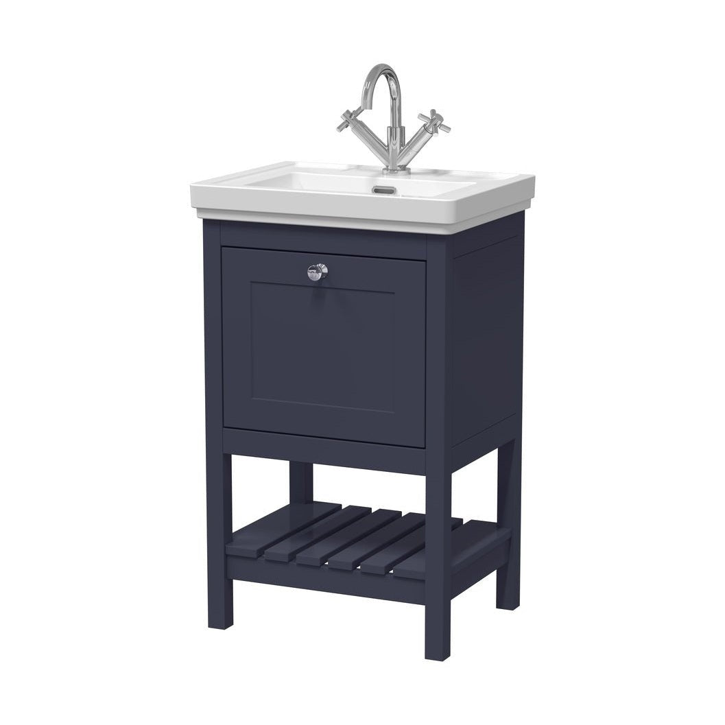 Hudson Reed Bexley 500mm Floor Standing Vanity & Basin 1th Trad Indigo Blue MDF Vinyl Smooth Matt 865x531x406mm - JJ Building Materials