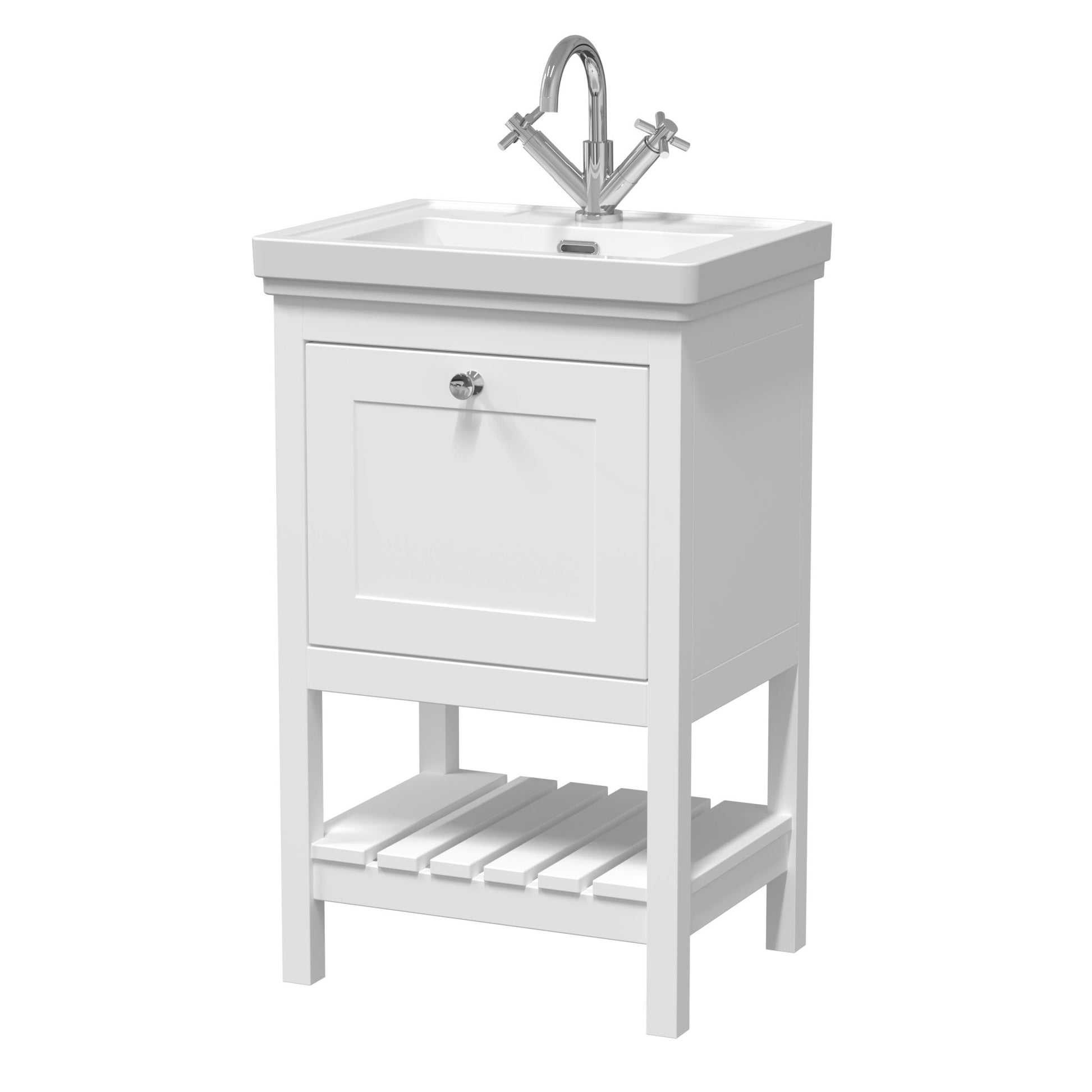 Hudson Reed Bexley 500mm Floor Standing Vanity & Basin 1th Trad Pure White MDF Vinyl Smooth Matt 865x531x406mm - JJ Building Materials