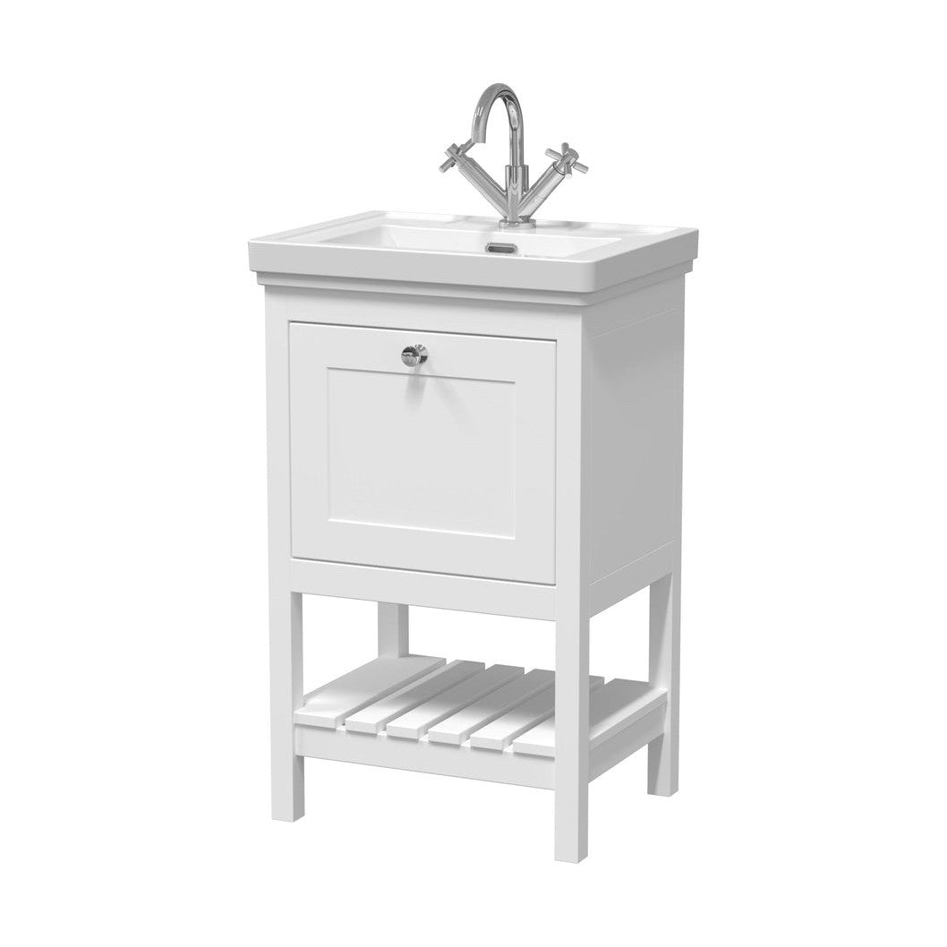 Hudson Reed Bexley 500mm Floor Standing Vanity & Basin 1th Trad Pure White MDF Vinyl Smooth Matt 865x531x406mm - JJ Building Materials