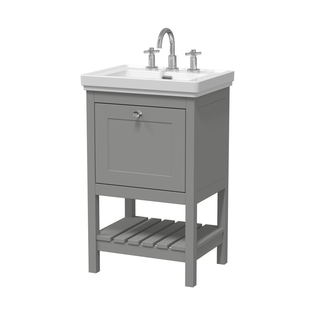 Hudson Reed Bexley 500mm Floor Standing Vanity & Basin 3th Trad Cool Grey MDF Vinyl Smooth Matt 865x531x406mm - JJ Building Materials