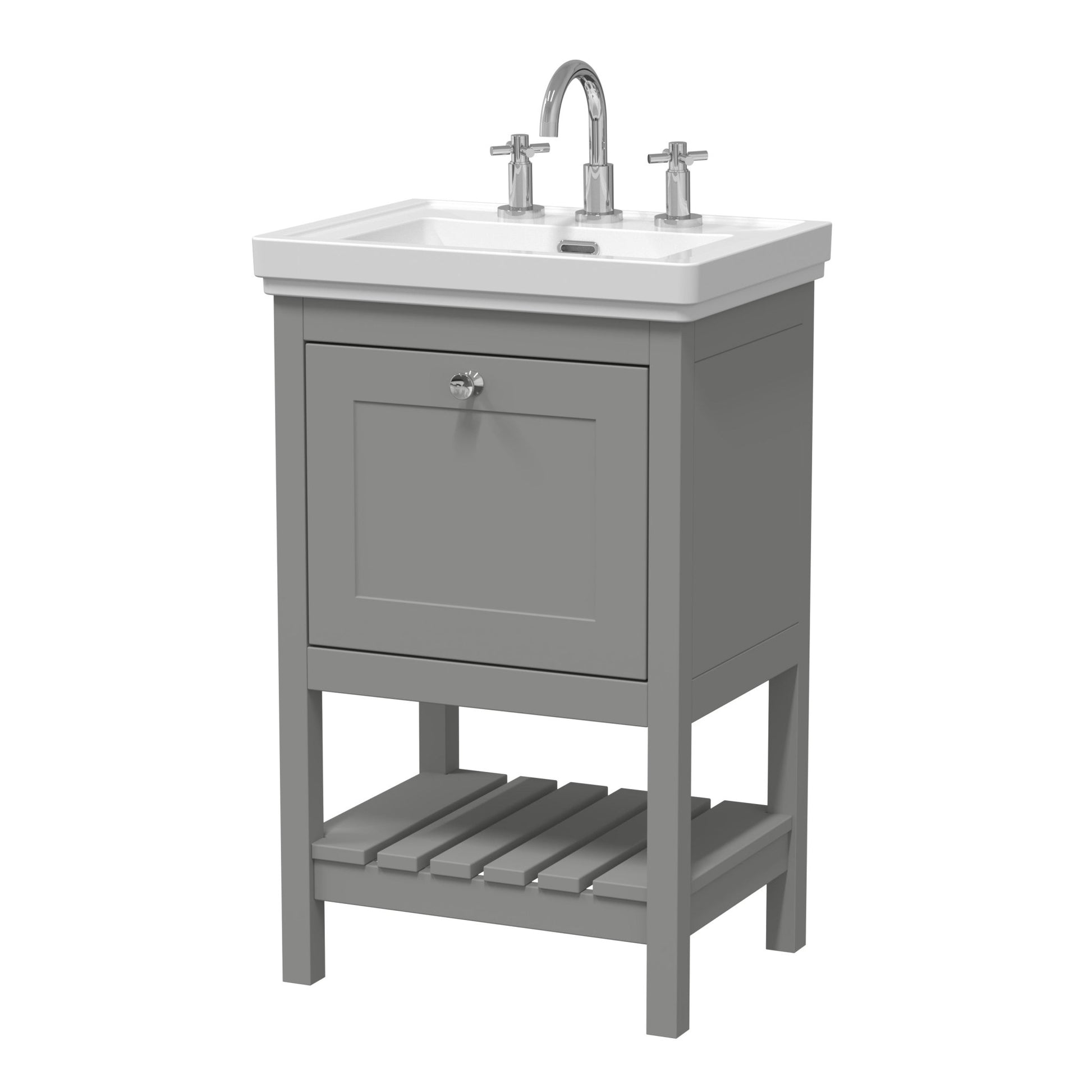 Hudson Reed Bexley 500mm Floor Standing Vanity & Basin 3th Trad Cool Grey MDF Vinyl Smooth Matt 865x531x406mm - JJ Building Materials