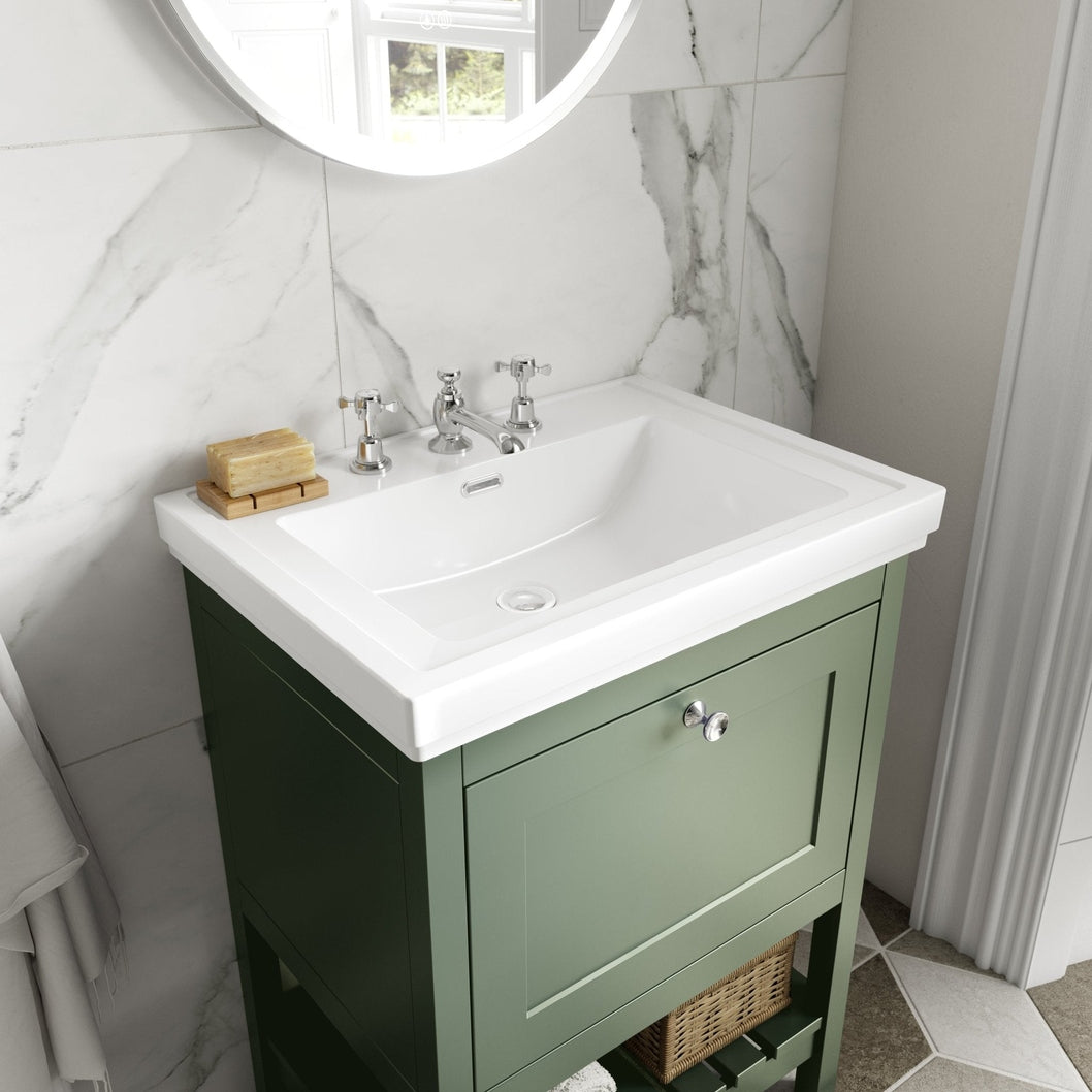 Hudson Reed Bexley 500mm Floor Standing Vanity & Basin 3th Trad Fern Green MDF Vinyl Smooth Matt 865x531x406mm - JJ Building Materials