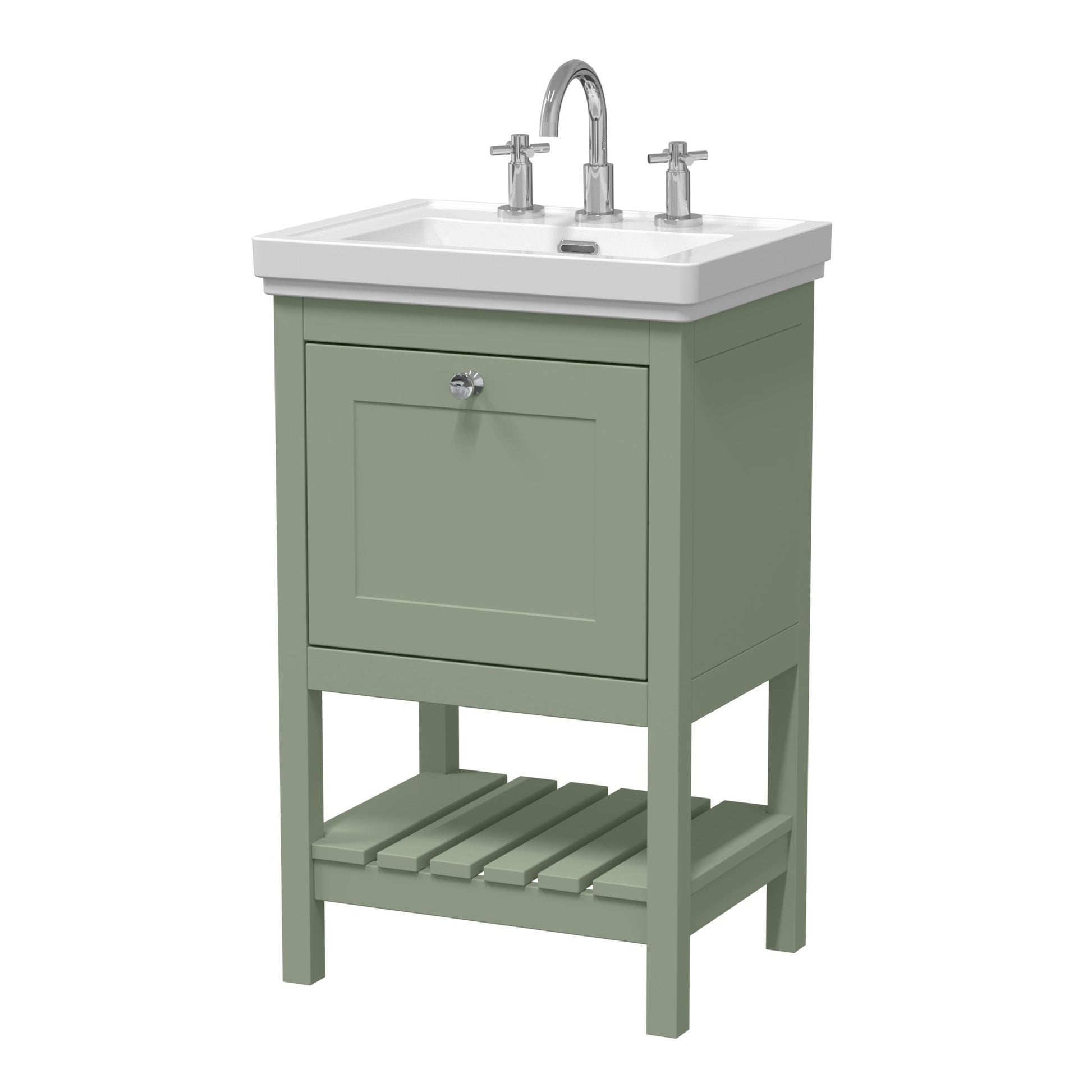 Hudson Reed Bexley 500mm Floor Standing Vanity & Basin 3th Trad Fern Green MDF Vinyl Smooth Matt 865x531x406mm - JJ Building Materials