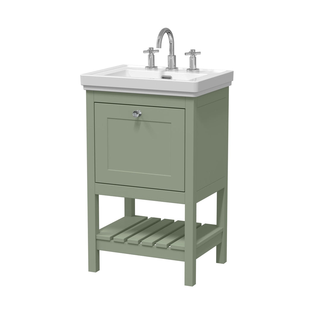 Hudson Reed Bexley 500mm Floor Standing Vanity & Basin 3th Trad Fern Green MDF Vinyl Smooth Matt 865x531x406mm - JJ Building Materials