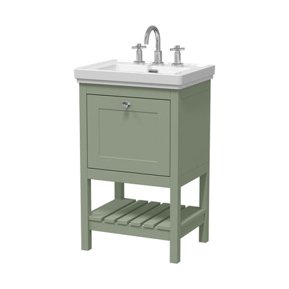 Hudson Reed Bexley 500mm Floor Standing Vanity & Basin 3th Trad Fern Green MDF Vinyl Smooth Matt 865x531x406mm - JJ Building Materials