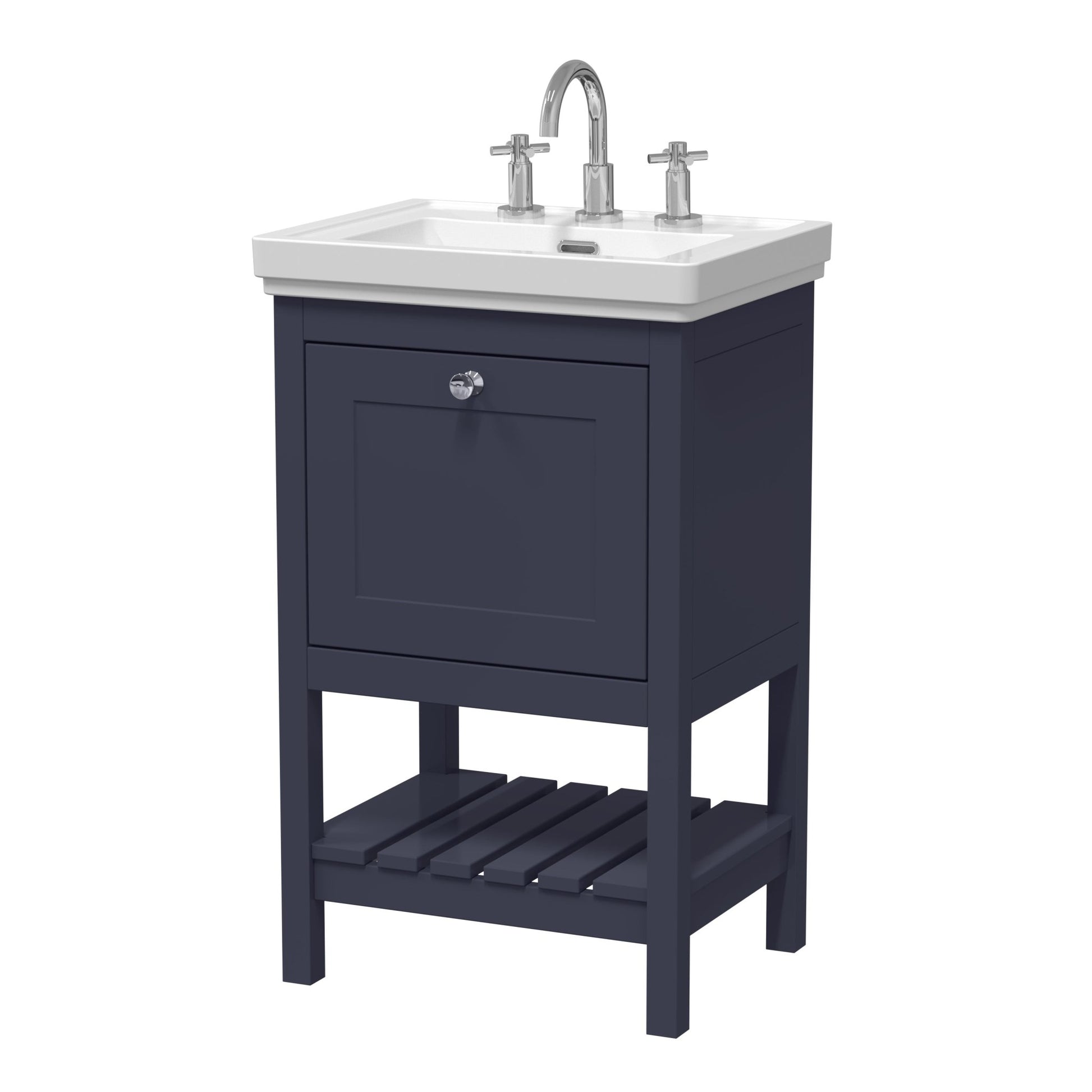 Hudson Reed Bexley 500mm Floor Standing Vanity & Basin 3th Trad Indigo Blue MDF Vinyl Smooth Matt 865x531x406mm - JJ Building Materials
