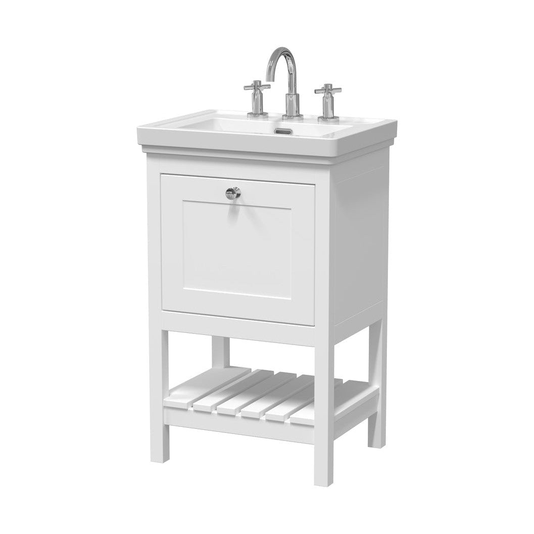 Hudson Reed Bexley 500mm Floor Standing Vanity & Basin 3th Trad Pure White MDF Vinyl Smooth Matt 865x531x406mm - JJ Building Materials