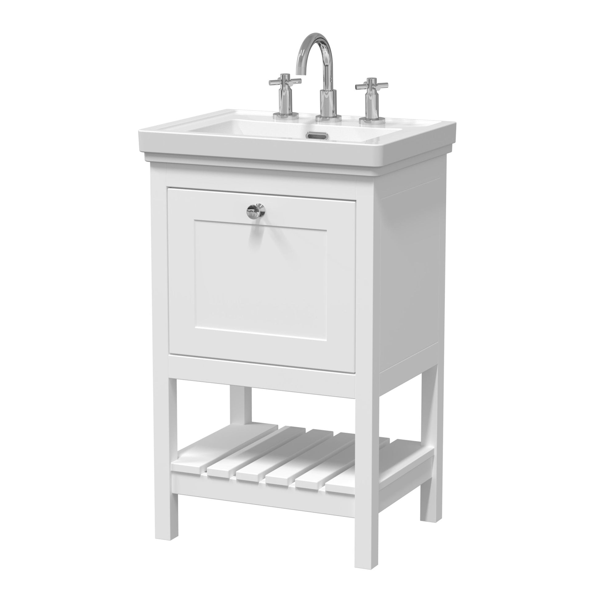Hudson Reed Bexley 500mm Floor Standing Vanity & Basin 3th Trad Pure White MDF Vinyl Smooth Matt 865x531x406mm - JJ Building Materials