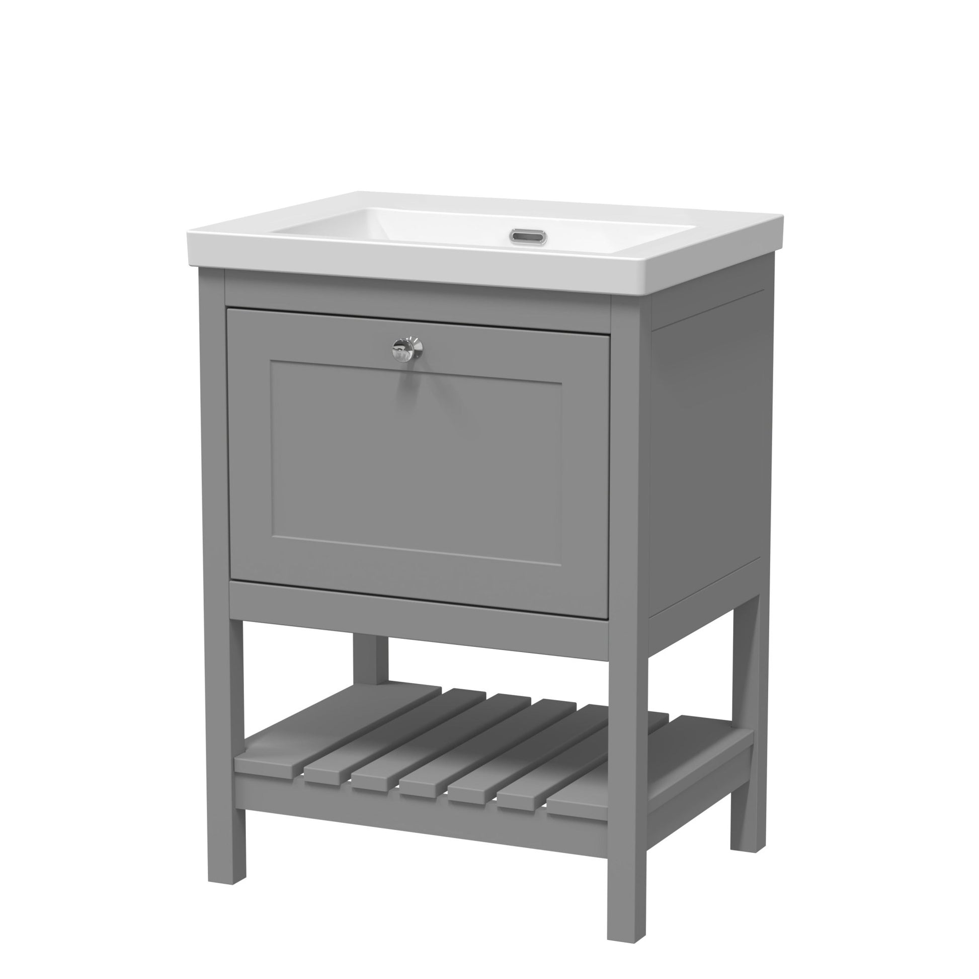 Hudson Reed Bexley 600mm Floor Standing Drawer Contemp Basin 0th Trad Cool Grey Fireclay,MDF Vinyl Smooth Matt 845x613x462mm - JJ Building Materials