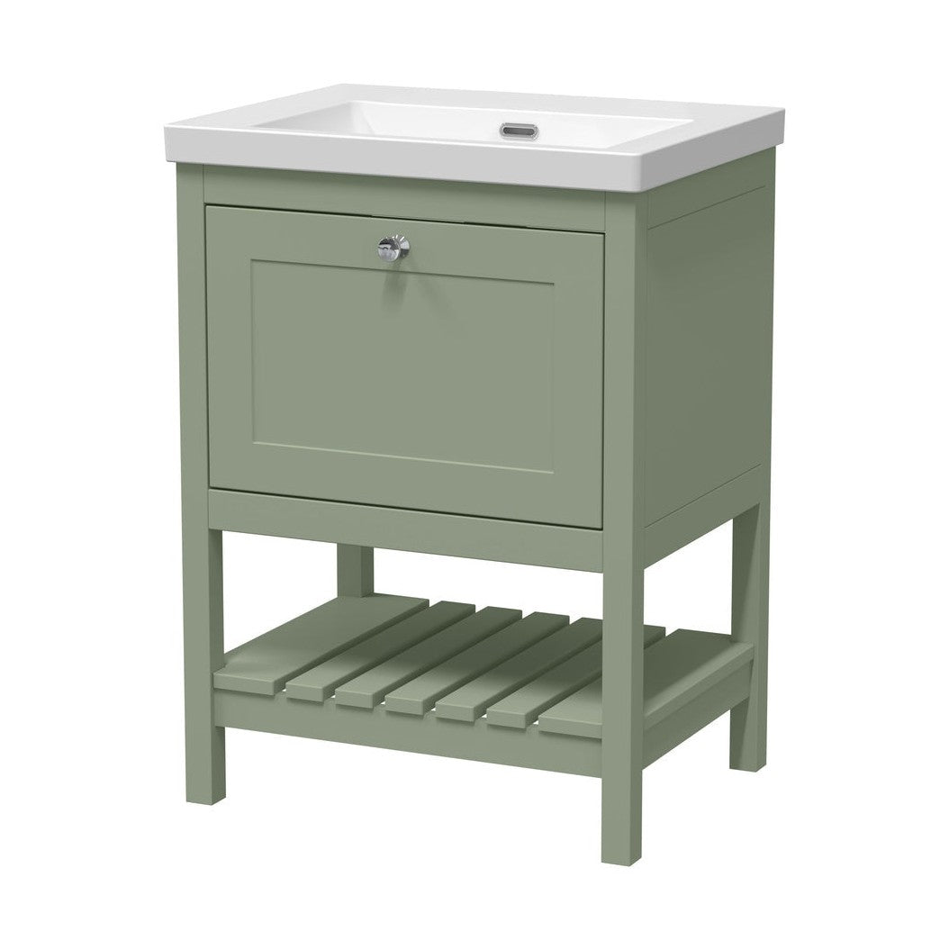 Hudson Reed Bexley 600mm Floor Standing Drawer Contemp Basin 0th Trad Fern Green Fireclay,MDF Vinyl Smooth Matt 845x613x462mm - JJ Building Materials