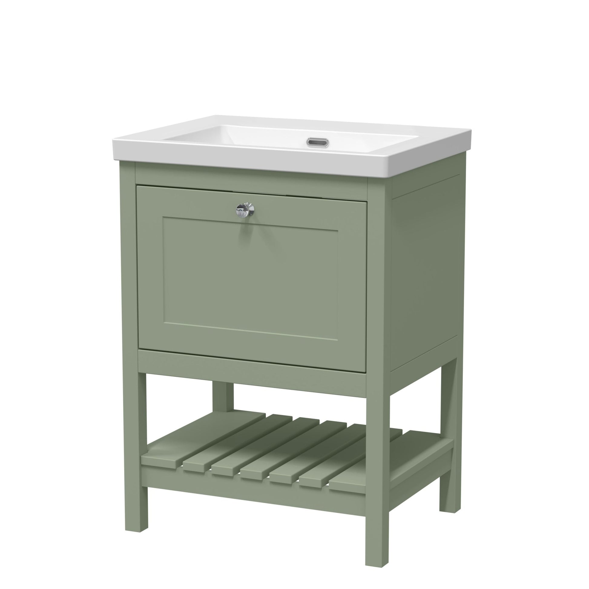 Hudson Reed Bexley 600mm Floor Standing Drawer Contemp Basin 0th Trad Fern Green Fireclay,MDF Vinyl Smooth Matt 845x613x462mm - JJ Building Materials