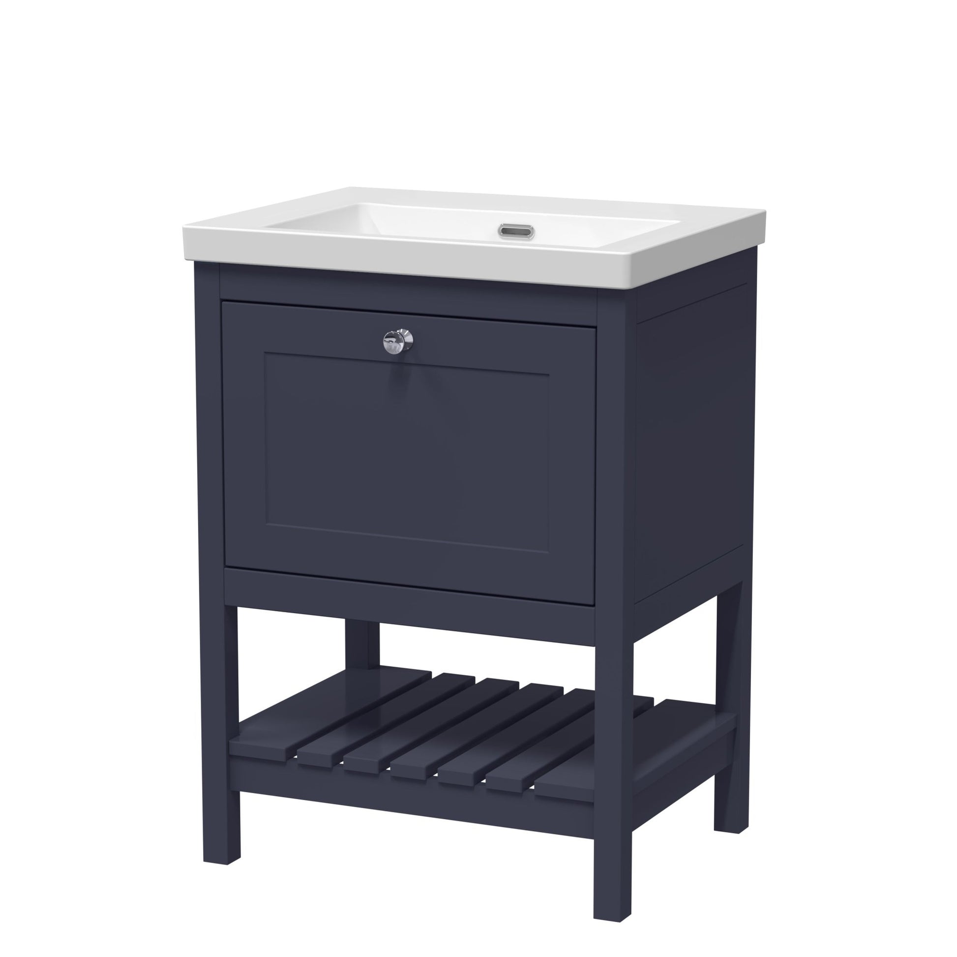 Hudson Reed Bexley 600mm Floor Standing Drawer Contemp Basin 0th Trad Indigo Blue Fireclay,MDF Vinyl Smooth Matt 845x613x462mm - JJ Building Materials