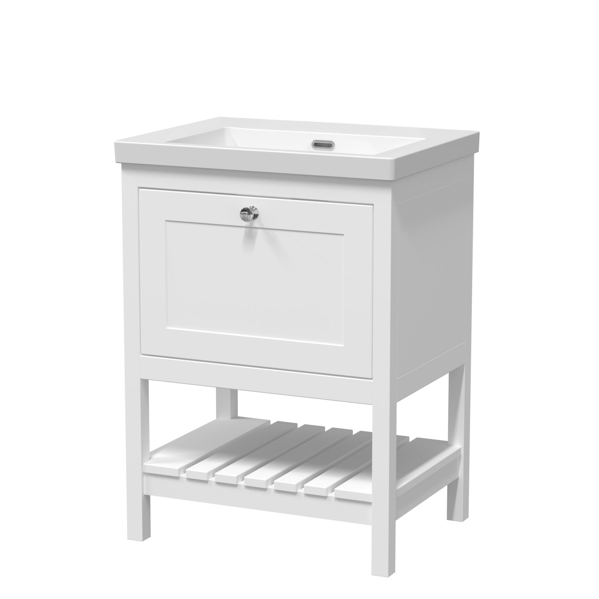 Hudson Reed Bexley 600mm Floor Standing Drawer Contemp Basin 0th Trad Pure White Fireclay,MDF Vinyl Smooth Matt 845x613x462mm - JJ Building Materials