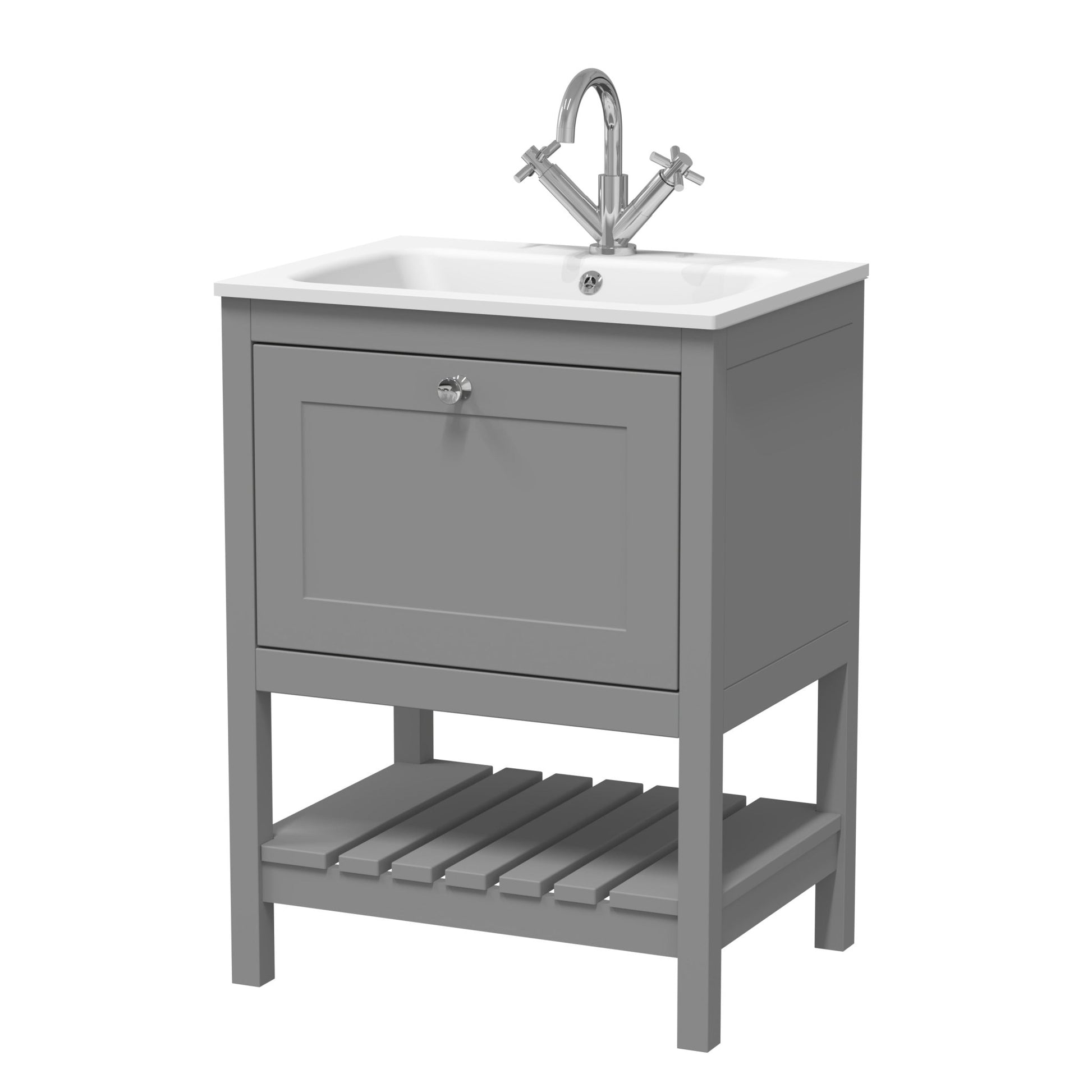 Hudson Reed Bexley 600mm Floor Standing Drawer & Stone Basin 1th Trad Cool Grey MDF Vinyl Smooth Matt,stone 816x610x460mm - BEX225P - JJ Building Materials