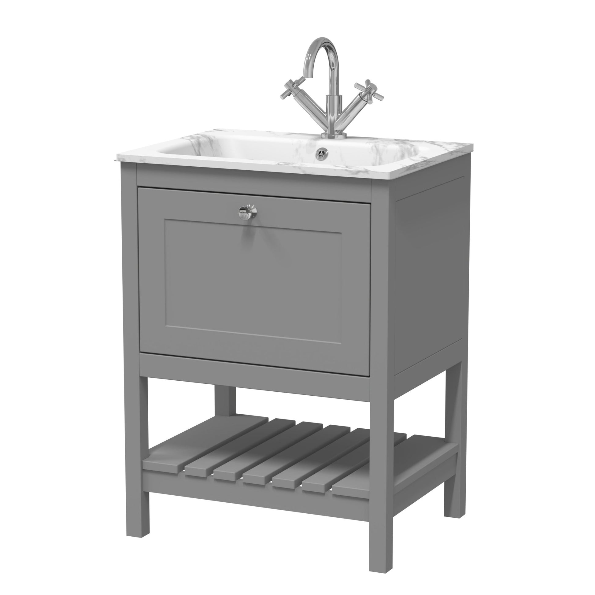 Hudson Reed Bexley 600mm Floor Standing Drawer & Stone Basin 1th Trad Cool Grey MDF Vinyl Smooth Matt,stone 816x610x460mm - BEX225Q - JJ Building Materials