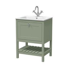 Hudson Reed Bexley 600mm Floor Standing Drawer & Stone Basin 1th Trad Fern Green MDF Vinyl Smooth Matt,stone 816x610x460mm - BEX825P - JJ Building Materials