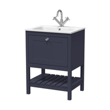 Hudson Reed Bexley 600mm Floor Standing Drawer & Stone Basin 1th Trad Indigo Blue MDF Vinyl Smooth Matt,stone 816x610x460mm - BEX325P - JJ Building Materials