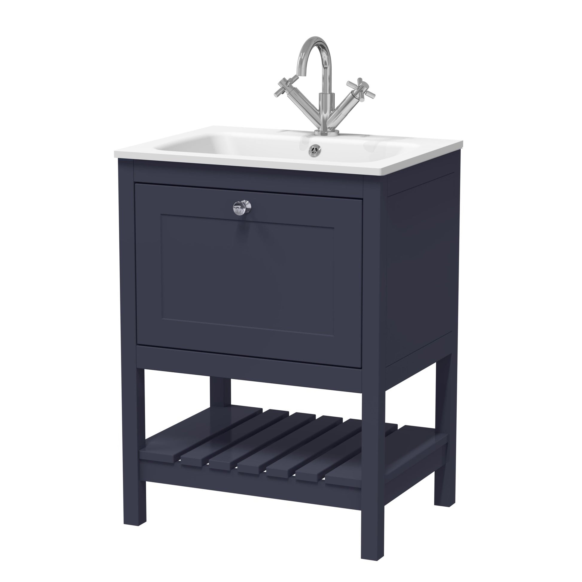 Hudson Reed Bexley 600mm Floor Standing Drawer & Stone Basin 1th Trad Indigo Blue MDF Vinyl Smooth Matt,stone 816x610x460mm - BEX325P - JJ Building Materials