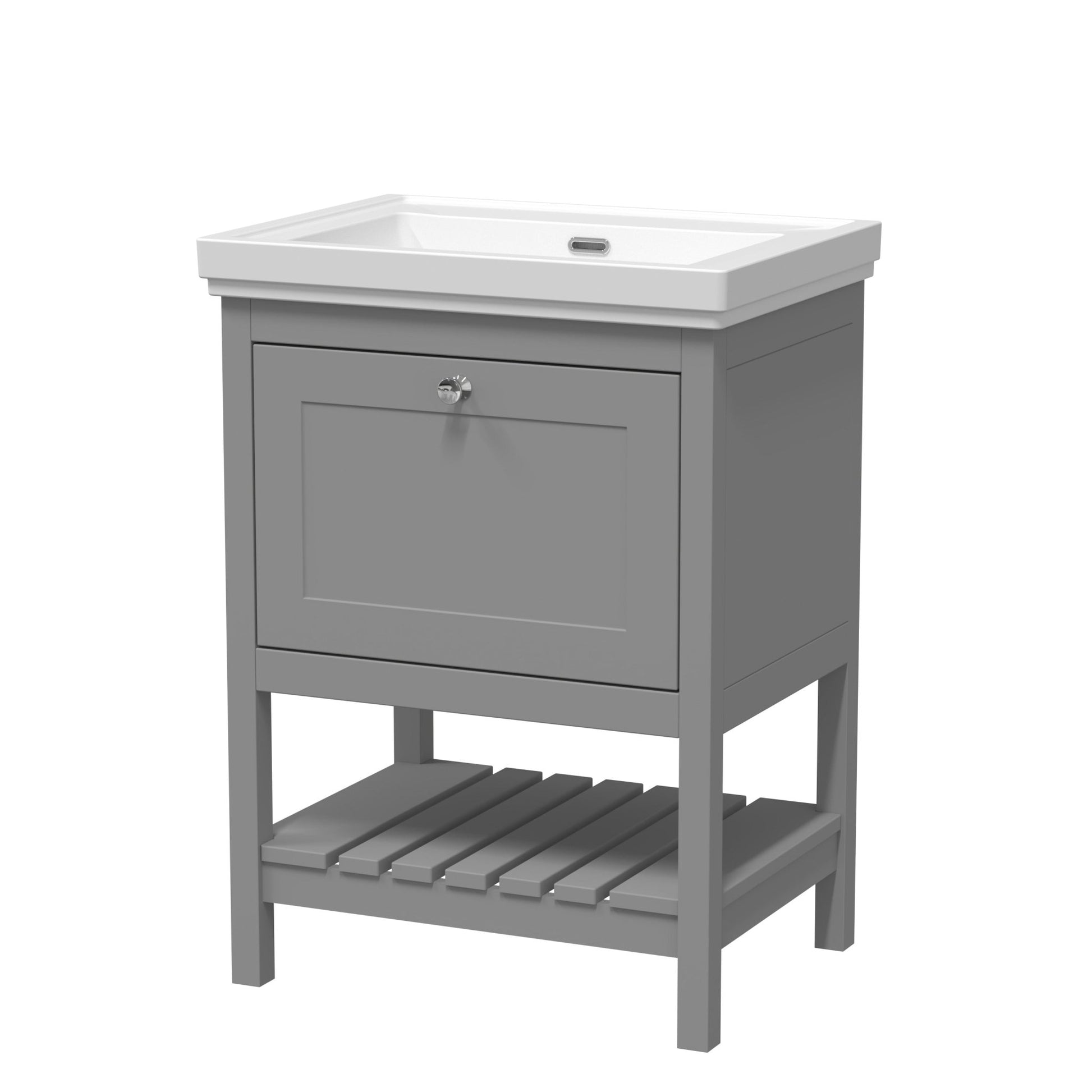 Hudson Reed Bexley 600mm Floor Standing Vanity & Basin 0th Trad Cool Grey MDF Vinyl Smooth Matt 865x630x471mm - JJ Building Materials