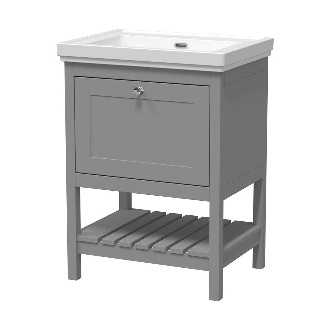 Hudson Reed Bexley 600mm Floor Standing Vanity & Basin 0th Trad Cool Grey MDF Vinyl Smooth Matt 865x630x471mm - JJ Building Materials