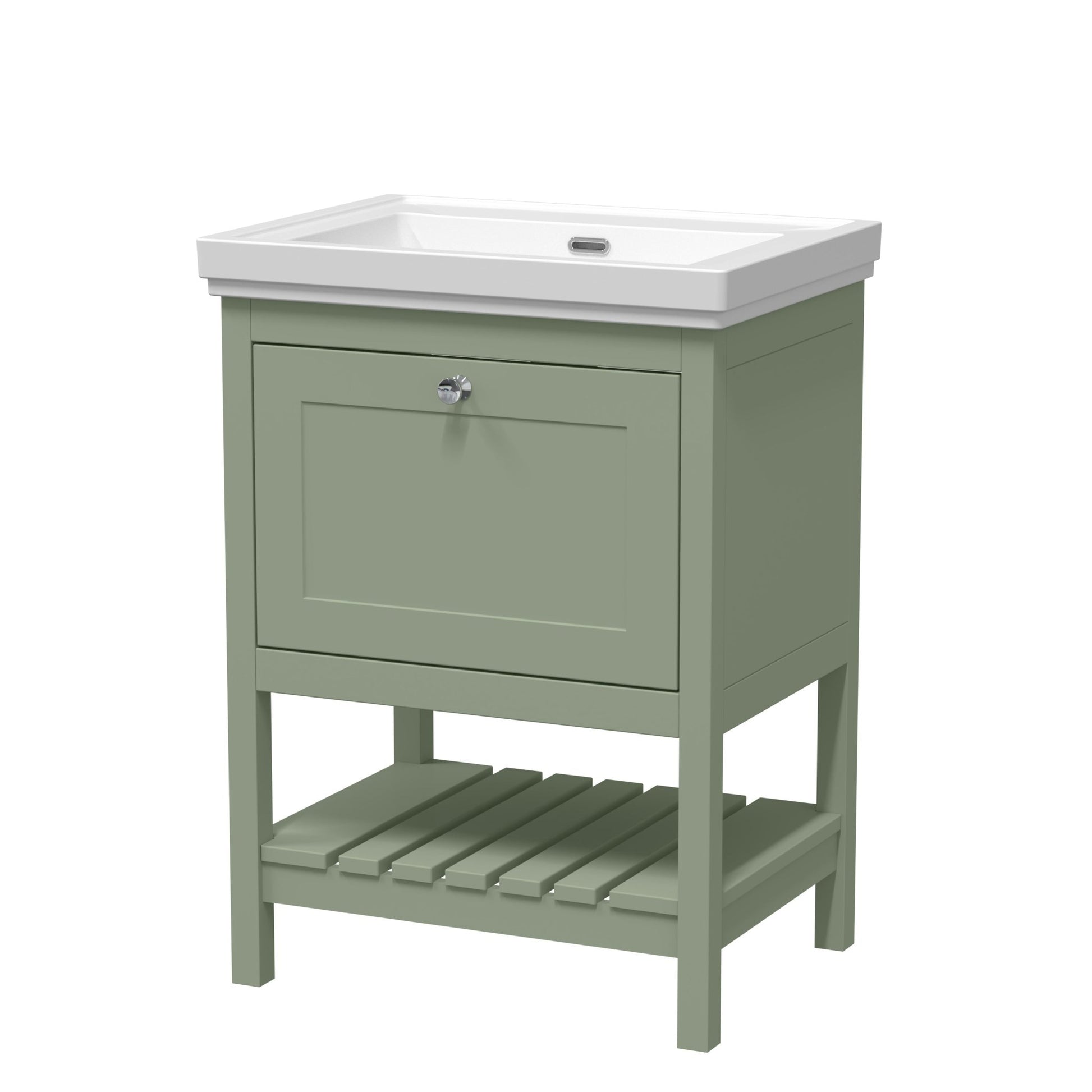 Hudson Reed Bexley 600mm Floor Standing Vanity & Basin 0th Trad Fern Green MDF Vinyl Smooth Matt 865x630x471mm - JJ Building Materials