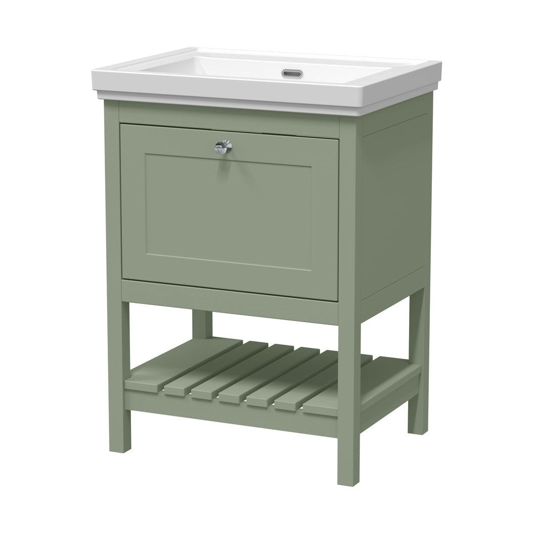 Hudson Reed Bexley 600mm Floor Standing Vanity & Basin 0th Trad Fern Green MDF Vinyl Smooth Matt 865x630x471mm - JJ Building Materials