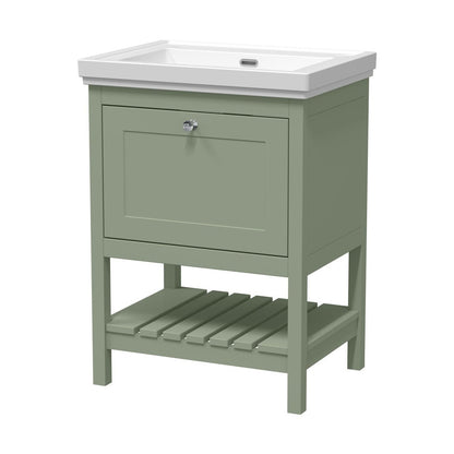 Hudson Reed Bexley 600mm Floor Standing Vanity & Basin 0th Trad Fern Green MDF Vinyl Smooth Matt 865x630x471mm - JJ Building Materials
