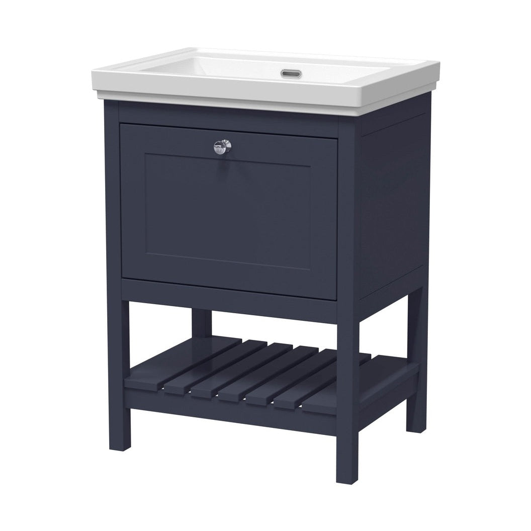 Hudson Reed Bexley 600mm Floor Standing Vanity & Basin 0th Trad Indigo Blue MDF Vinyl Smooth Matt 865x630x471mm - JJ Building Materials