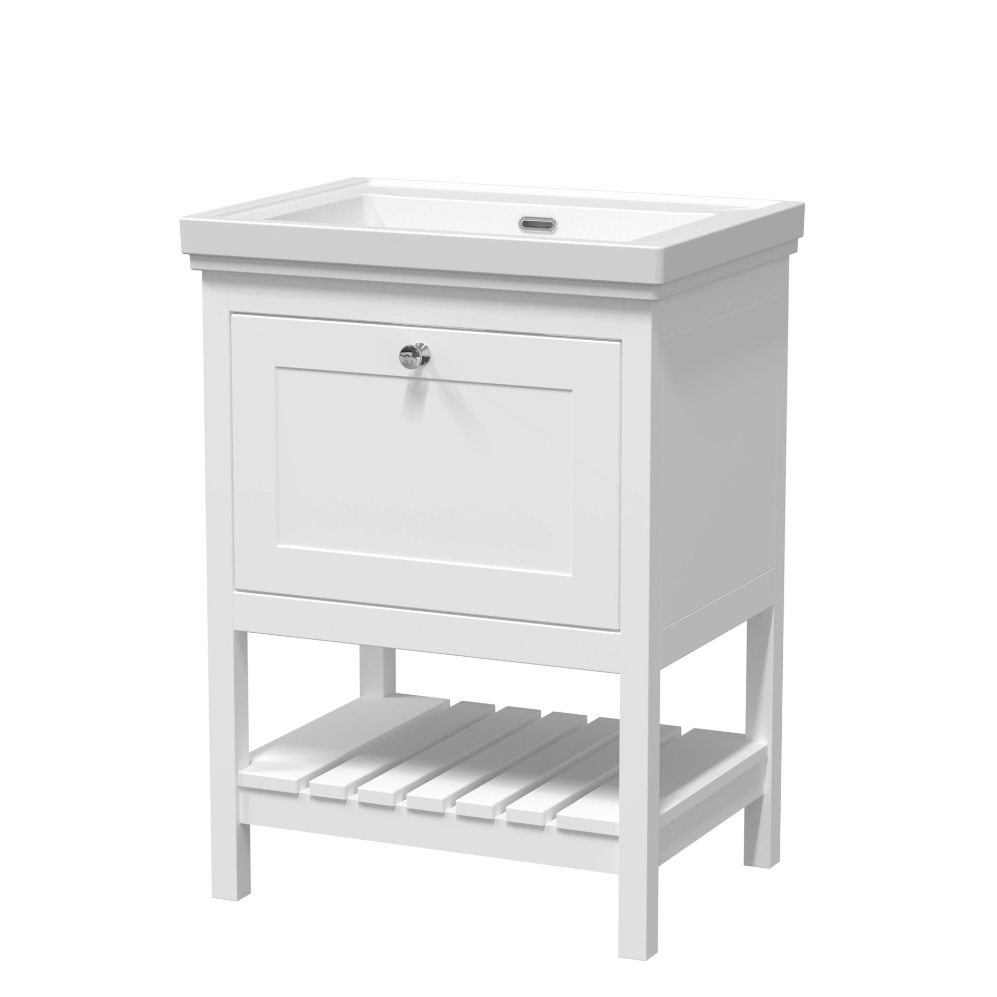 Hudson Reed Bexley 600mm Floor Standing Vanity & Basin 0th Trad Pure White MDF Vinyl Smooth Matt 865x630x471mm - JJ Building Materials