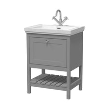 Hudson Reed Bexley 600mm Floor Standing Vanity & Basin 1th Trad Cool Grey Fireclay,MDF Vinyl Smooth Matt 865x630x471mm - JJ Building Materials