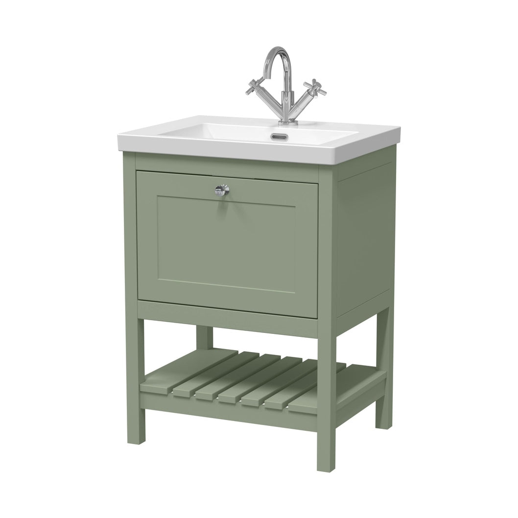 Hudson Reed Bexley 600mm Floor Standing Vanity & Basin 1th Trad Fern Green Fireclay,MDF Vinyl Smooth Matt 845x613x462mm - JJ Building Materials