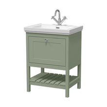 Hudson Reed Bexley 600mm Floor Standing Vanity & Basin 1th Trad Fern Green Fireclay,MDF Vinyl Smooth Matt 865x630x471mm - JJ Building Materials