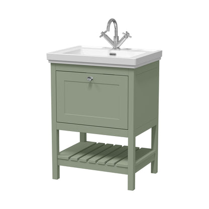 Hudson Reed Bexley 600mm Floor Standing Vanity & Basin 1th Trad Fern Green Fireclay,MDF Vinyl Smooth Matt 865x630x471mm - JJ Building Materials