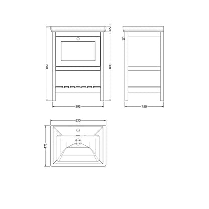 Hudson Reed Bexley 600mm Floor Standing Vanity & Basin 1th Trad Fern Green Fireclay,MDF Vinyl Smooth Matt 865x630x471mm - JJ Building Materials