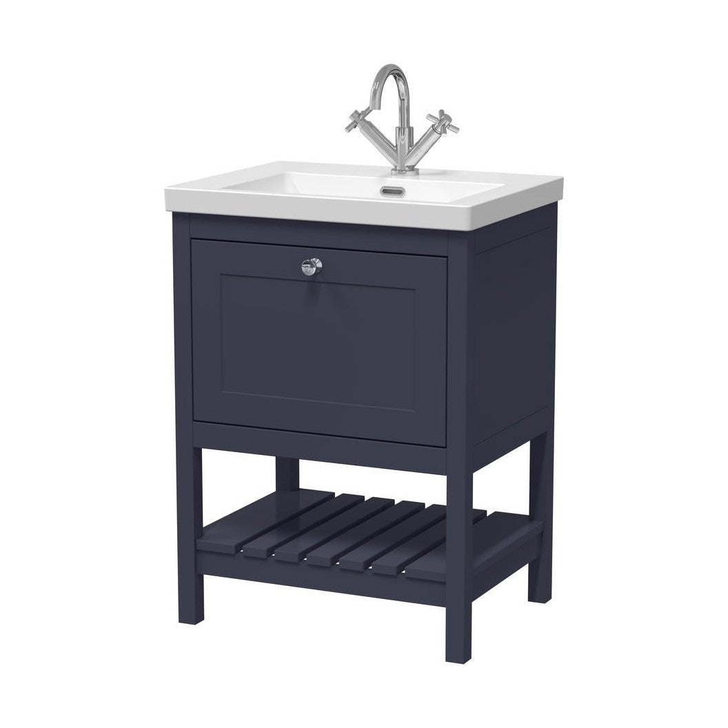 Hudson Reed Bexley 600mm Floor Standing Vanity & Basin 1th Trad Indigo Blue Fireclay,MDF Vinyl Smooth Matt 845x613x462mm - JJ Building Materials