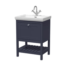Hudson Reed Bexley 600mm Floor Standing Vanity & Basin 1th Trad Indigo Blue Fireclay,MDF Vinyl Smooth Matt 865x630x471mm - JJ Building Materials