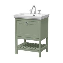 Hudson Reed Bexley 600mm Floor Standing Vanity & Basin 3th Trad Fern Green Fireclay,MDF Vinyl Smooth Matt 865x630x471mm - JJ Building Materials