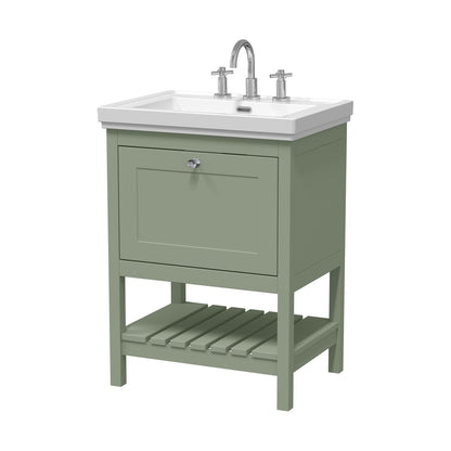 Hudson Reed Bexley 600mm Floor Standing Vanity & Basin 3th Trad Fern Green Fireclay,MDF Vinyl Smooth Matt 865x630x471mm - JJ Building Materials