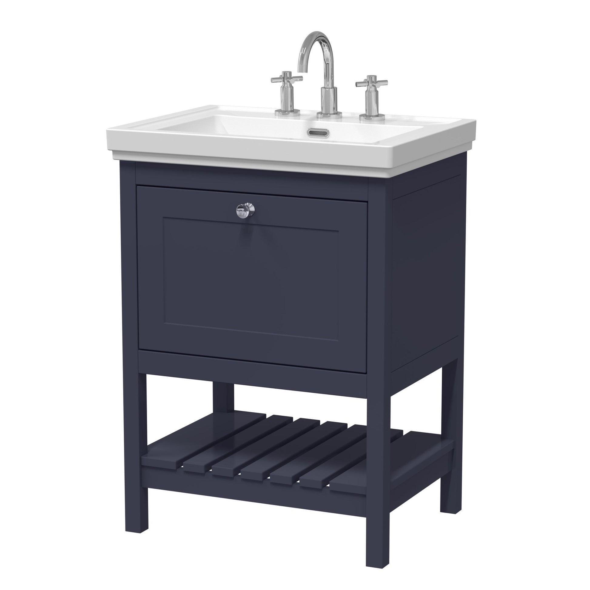 Hudson Reed Bexley 600mm Floor Standing Vanity & Basin 3th Trad Indigo Blue Fireclay,MDF Vinyl Smooth Matt 865x630x471mm - JJ Building Materials